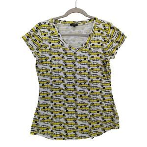Cupio Taxi Cab Print‎ Top M VNeck Novelty 90s Yellow Urban Retro New York TShirt